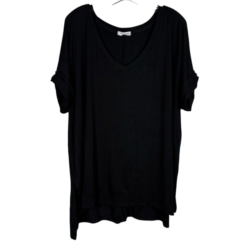 Chicsoul USA Made Black Jersey Knit High-Low Longline Tunic Top Plus Size 1XL 1X